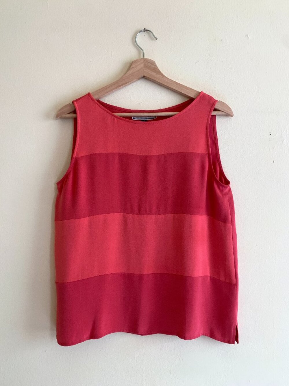 VINTAGE Travis Ayers 100% Silk Pink Tank Top Size 8 Colorblock Sleeveless